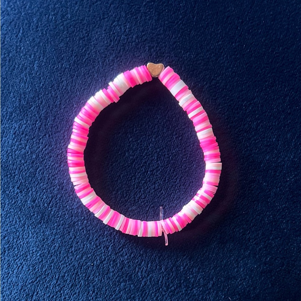Handmade Kids Clay Bead Bracelet with a Heart